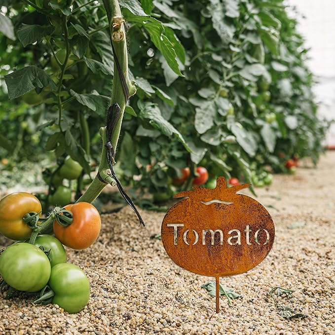 Rustic Iron Vegetable Marker - Indoor/Outdoor Vegetable Garden Label - Plant Tags for Pots - Decorative Plant Stake Stake for Farmhouse/Greenhouse (Tomato)