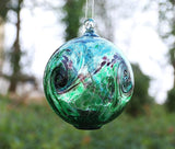 4.6-Inch Solar Hanging Glass Gazing Ball Outdoor Garden Décor Aqua-Green Swirl