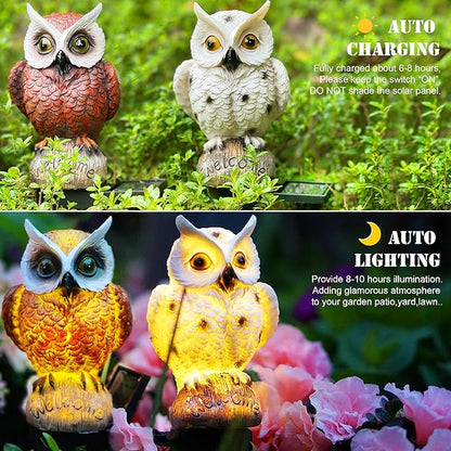 SmilingTown Solar Owl Garden Lights - Outdoor Owl Decorative Stake Light Waterproof for Yard Patio Pathway Lawn Ornaments Garden Decorations Gifts (2 Packs)