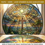 Christian Stained Glass Suncatcher, Faith Hope Love Cross Stained Glass Window Hanging, Sun Catchers Indoor Window Decor, Stained Glass Window Panel, Suncatchers for Windows Hanging Gift (6 Inch)