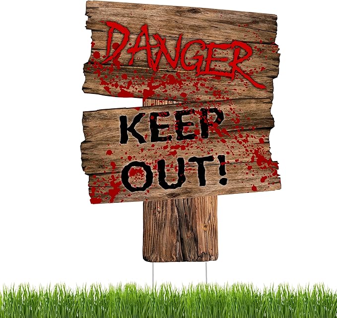 Large Beware Danger Haunted Keep Out Halloween Yard Sign Home Outdoor Lawn Decoration With Stakes Scary Spooky Decor 17x13 Inches (Danger)
