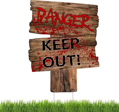 Large Beware Danger Haunted Keep Out Halloween Yard Sign Home Outdoor Lawn Decoration With Stakes Scary Spooky Decor 17x13 Inches (Danger)