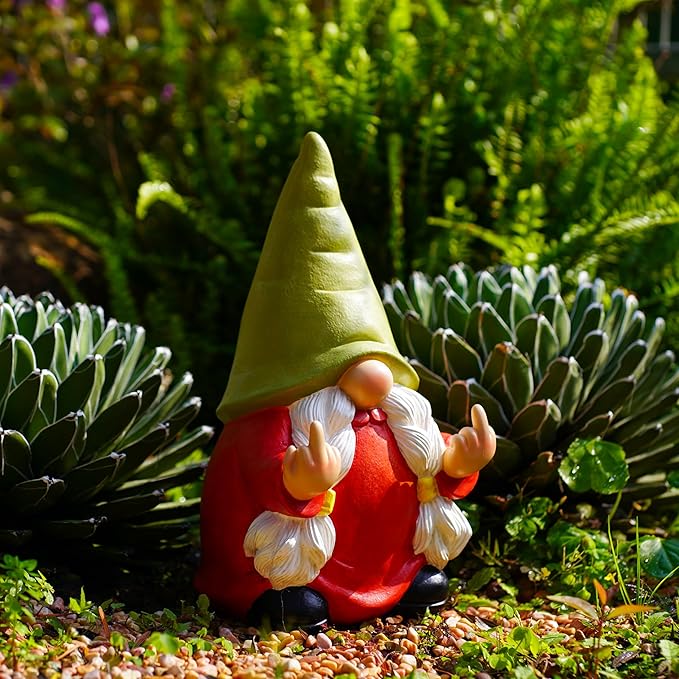 Middle Finger Gnome Statue 12.4in Female, Large Naughty Garden Gnome Statue Decoration and Lawn Ornament - Funny Garden Gnomes for Outdoor or Home Decor