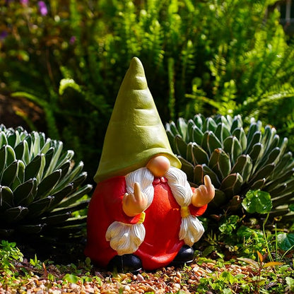 Middle Finger Gnome Statue 12.4in Female, Large Naughty Garden Gnome Statue Decoration and Lawn Ornament - Funny Garden Gnomes for Outdoor or Home Decor