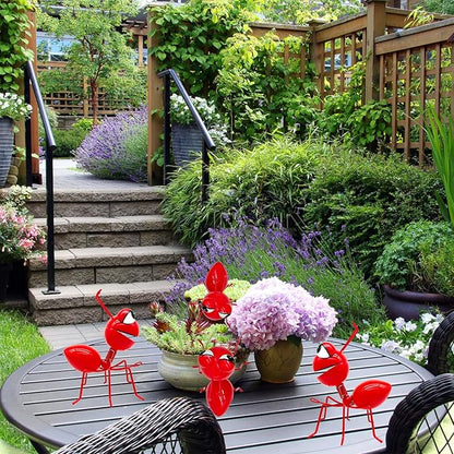 Cruis Cuka Metal Yard Art Garden Decorative Cute Ant Outdoor Wall Sculptures - Set of 4 Red