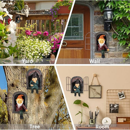 2 Pieces Gnome Statue Elf Out The Door Hugger Garden Peeker Yard Art Tree Sculpture Tree Gnome Decoration Outdoor for Patio Yard Lawn Porch Ornament
