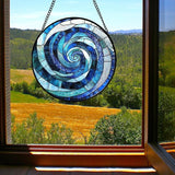 Stained Glass Window Hanging - Blue Abstract Swirl Suncatcher for Doors Garden Patio Unique Sun Catchers Decor Christmas Mother's Day Birthday Gifts for Women Men Mom Nana Friend 15 in