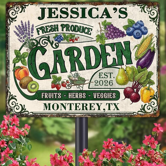 Personalized Garden Signs for Outside Custom Metal Tin Sign for Women, Retro Funny Welcome Metal Sign for Patio, Yard Rustic Home Decor Gift for Mothers Day, Grandmas, and Gardening Lovers