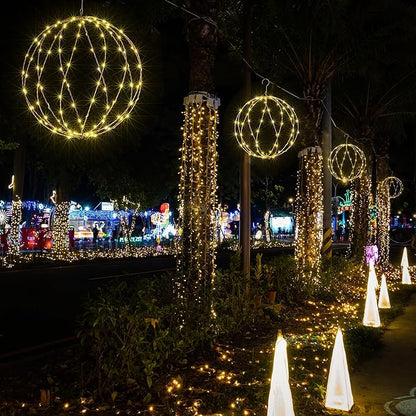 LIGHTSHARE 248LED 12IN+16IN+20IN Light Ball Yard Decoration Pathway Lights White Sphere Light Fold Flat Metal Frame Indoor Outdoor Waterproof Garden Lights, Plug in(Set of 3)
