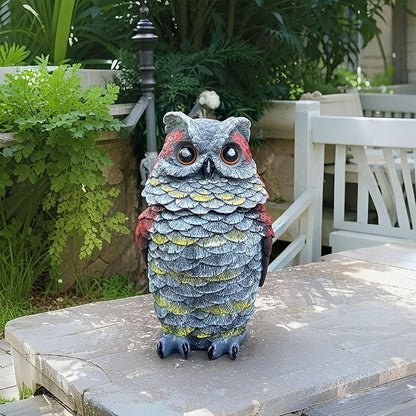 Owls to Keep Birds Away, Solar Owl Decoys to Scare Birds Away, Small Fake Owl for Bird Control, Resin Owls Outdoor Decor with Rotating Head and Lighted Eyes, Animal Deterrent for Outside, Garden