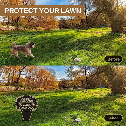 Double Sided Yard Sign, Dog Urine Kills Plants, Curb Your Pet Lawn Marker, 14”x10” No Peeing & No Pooping Yard Stake with Integrated Mount for Outdoor Use (Dog Urine Kills Plants)