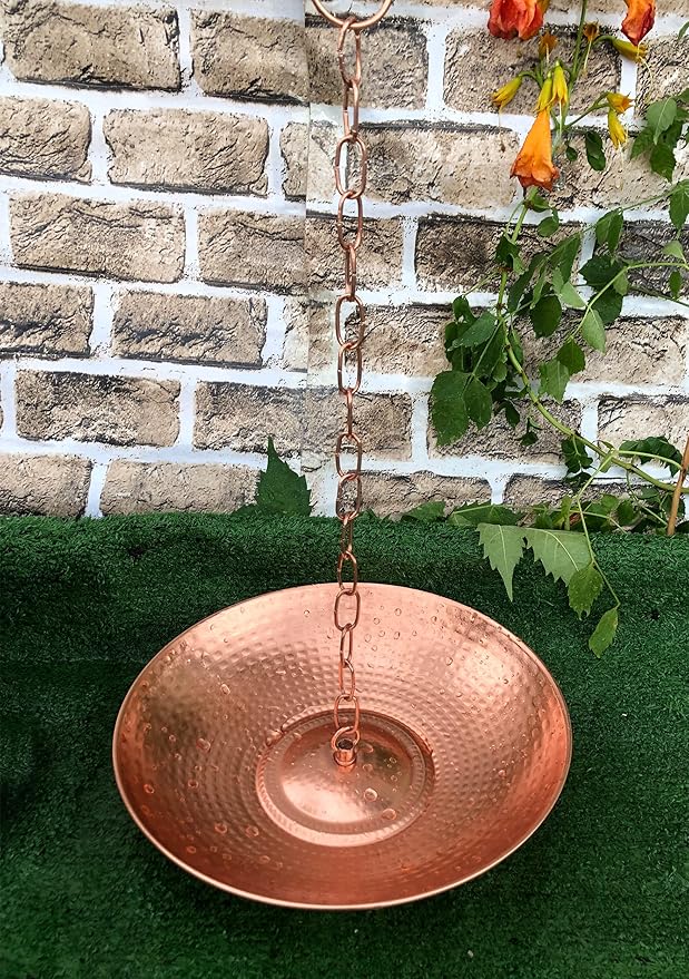 Pure Copper Hammered Anchoring Basin, Pure Copper, 11 inch Diameter and 2 inch High. Enclude a free bag of colorful glass bead
