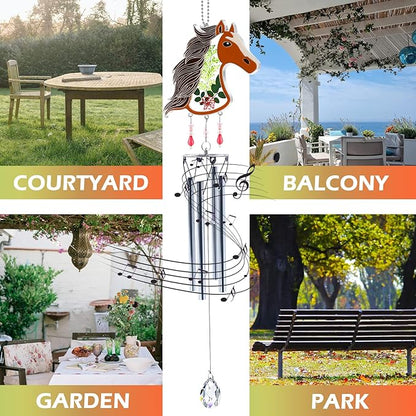 KY&BOSAM Horse Wind Chime with Crystal Sympathy Wind Spinner Memorial Wind Chime for Loss of Loved One Prime Bereavement Sympathy Memorial Gift for Loss of Mother Nana Father Gift Home Garden Decor