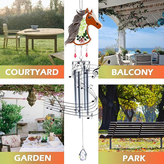 KY&BOSAM Horse Wind Chime with Crystal Sympathy Wind Spinner Memorial Wind Chime for Loss of Loved One Prime Bereavement Sympathy Memorial Gift for Loss of Mother Nana Father Gift Home Garden Decor