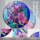 Hanway Suncatcher in Colorful Stained Glass 12" Dia - Genuine Brightly Colored Glass, Protective Metal Edge, Ready to Use Hanging Chain, for Window, Garden (Lily)