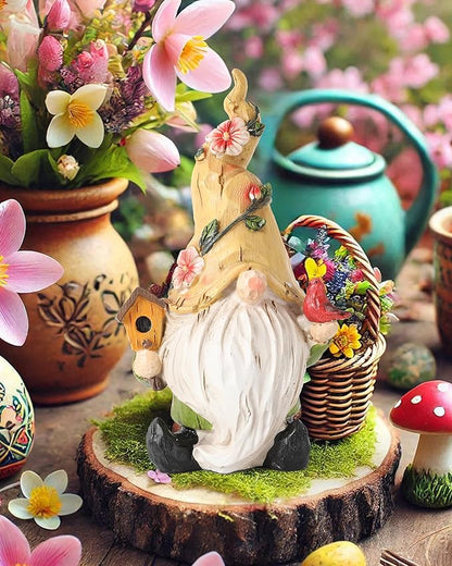 GoGnome Hand-Painted Resin Garden Gnome with Cardinal Figurine - 6.5" Summer and Spring Decorations for Home Decor and Yard - Gnome Gifts for All Ages (Yellow)