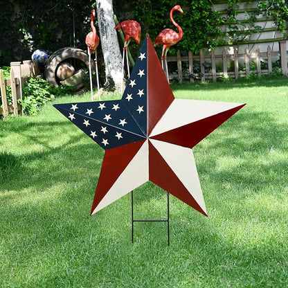 Linfevisi American Flag Star Yard Signs 27.5 Inch Metal Patriotic Barn Stars Garden Stakes US Flag Outdoor 4th of July Decorations Memorial Day Yard Art Lawn Ornaments Patio for Outside
