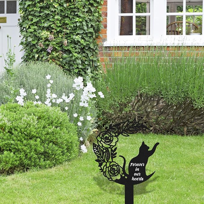 Rngmsi Pet Grave Markers Cat, Metal Memorial Plaques for Outdoors Garden Yard, Pet Grave Marker Decor Gifts Graveyard Remembrance Graveside Burial Stake for Pet Owner