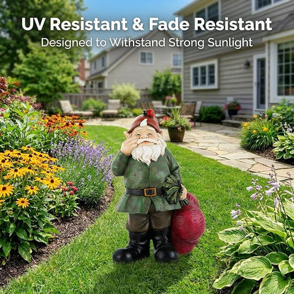 Topadorn Gnomes Figurine Resin Sculpture Garden Gnome Drag a Brunch of Radishes Statue with a Ladybug for Indoor Outdoor Decor, Radish Harvest 10 Inch, Weatherproof Garden Gnome Yard Statue Decor