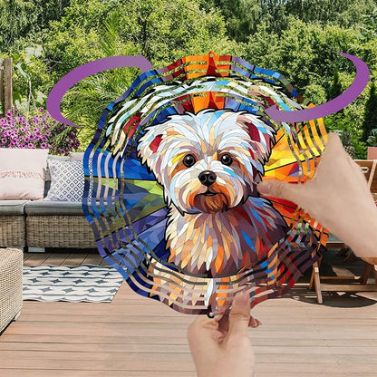 Maltese Dog Wind Spinner Pet Dog Memorial Gifts, Vibrant 3D Kinetic Aluminum Metal Yard Art, Loss of Dogs Sympathy Gifts, Hanging Outdoor Garden Decor, 8" Wind Sculptures for Patio, Porch (Maltese6)