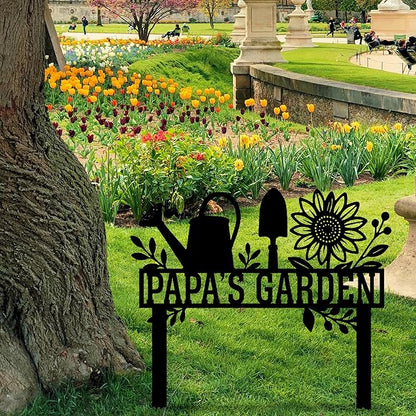 Personalized Metal Garden Sign, Garden Tools Design Sign with Stake, Garden Signs Decorative Outdoor, Front Yard Art, Gardening Decor, Custom Name Metal Stake, Lawn Art, Gift for Grandpa's Garden