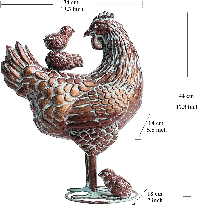 Metal Mother Hen and Chicks Statue for Yard and Garden,13.5" Lx18 H Outdoor Sculptures & Statues, Antique Metal Chicken Yard Art for Home Backyard Patio,Gift for Mom Grandma and Chicken Lovers