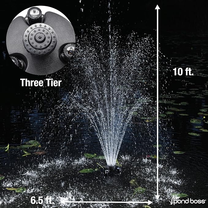 Pond Boss DFTN12003L Floating Fountain With Lights, 50 Foot Power Cord, 1/4 hp