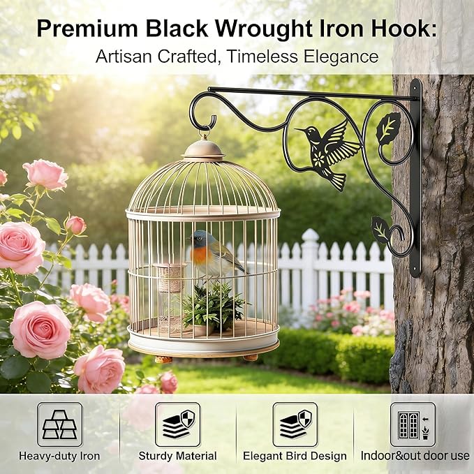Plant Hooks for Hanging,2 Pack Outdoor Wall Hooks,Sturdy Metal Hanging Plant Hook, 12 Inch Heavy Duty Hooks for Hanging Planters,Wind Chimes,Lanterns,Bird Feeders,Garden,Home,Patio Decor,Black