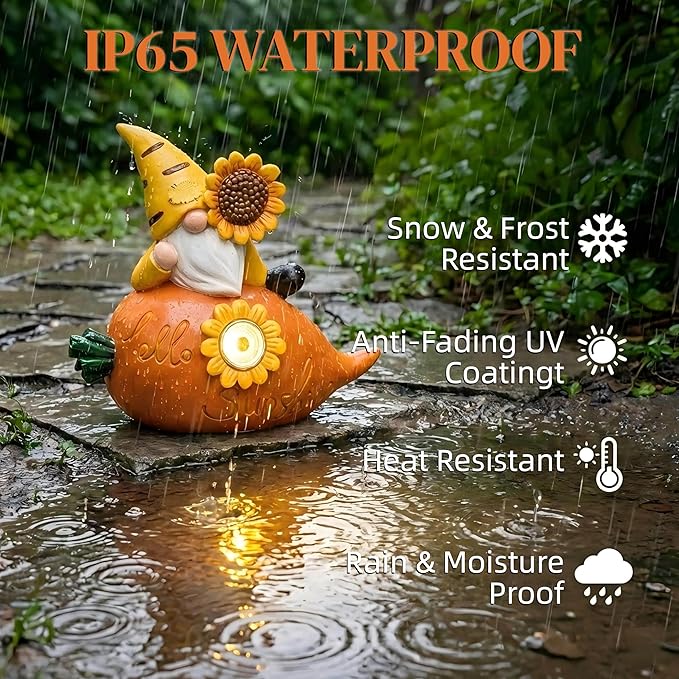 Garden Gnomes Outdoor, Solar Sunflower Gnome Garden Statue & Fairy Garden Accessories, Funny Garden Gnome Yard Ornaments & Lawn Statues, Resin Decor Gnomes Gifts for Women Mom