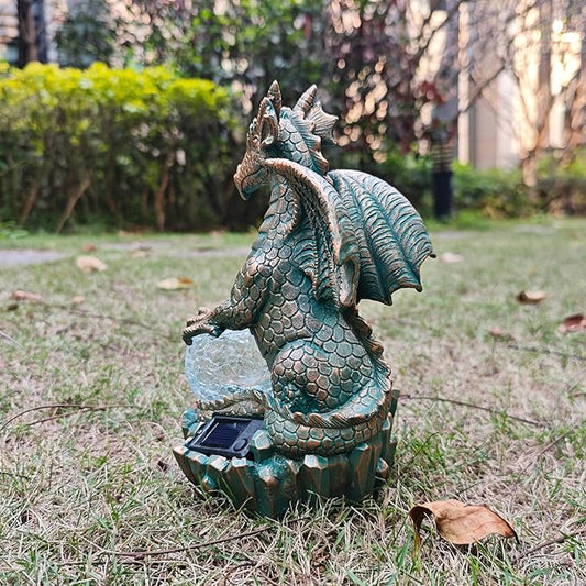 JOYBEE Dragon Solar Garden Statues Outdoor Decoration with Magic Orb,Dragon Figurine Solar LED Lights Lawn Décor,Outside Statue Ornament for Patio, Balcony, Yard,Unique Gifts for Mom Grandma