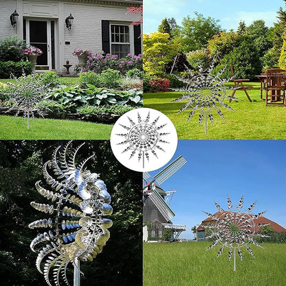Unique and Magical Metal Windmill, 3D Wind Powered Kinetic Sculpture, Wind Spinner Solar, Wind Spinners for Yard and Garden, Windmill Catchers Outdoor Patio Decoration