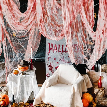 400" x 85" Halloween Creepy Cloth - Large Size Spooky Fabric - Scary Gauze Blood Creepy Cloth for Haunted House Party Yard Wall Doorway Decoration (red)
