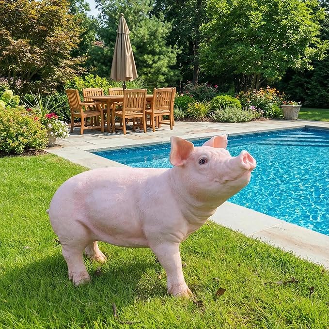 HOUDE Cute Pig Statues, 20.08 inches Long, decorates Outdoor Art Gardens, courtyards, lawns, and Indoor Public Spaces Such as Living Rooms and Balconies. (Pink)