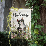Spring Cat Garden Flag Floral Tuxedo Cat Garden Flags for Outside Summer Flower Outdoor Flag Small Farmhouse Welcome Yard Flag 12x18 Double Sided