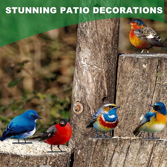 5pcs Vivid Metal Birds Fence Decor Painted Outdoor Garden Bird 2D Sculptures Art Outdoor Sculptures Metal Statues for Yard Fences Outside Lawn Patio Balcony Patio Bird Lovers