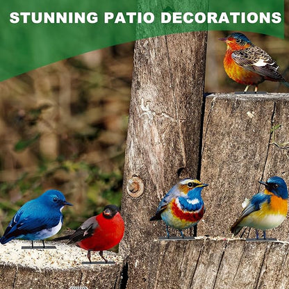 5pcs Vivid Metal Birds Fence Decor Painted Outdoor Garden Bird 2D Sculptures Art Outdoor Sculptures Metal Statues for Yard Fences Outside Lawn Patio Balcony Patio Bird Lovers