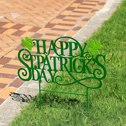 Glitzhome St. Patrick's Day Outdoor Decorations, 23.25"H Metal Happy St. Patrick's Day Yard Signs, Metal St. Patrick's Day Letters Decorative Garden Stake for Home Lawn Porch