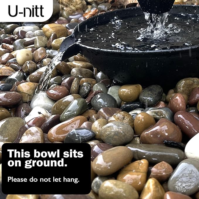 U-nitt 10" Spill Bowl Downspout Catch Basin for Rain Chain Anchoring & Stake | Rainwater Collection for Roof | Gutter Catch Basin | Good for Water Fountain & Birdbath | Black | Handles Heavy Rain