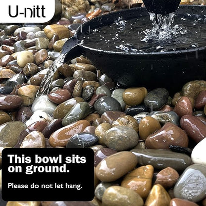 U-nitt 10" Spill Bowl Downspout Catch Basin for Rain Chain Anchoring & Stake | Rainwater Collection for Roof | Gutter Catch Basin | Good for Water Fountain & Birdbath | Black | Handles Heavy Rain