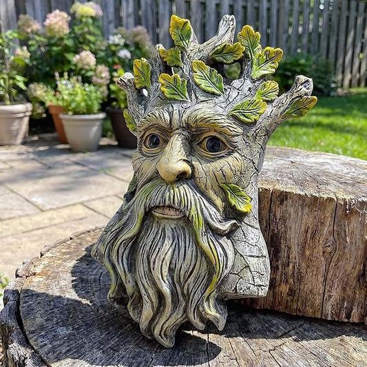 9.8" Whimsical Tree Face Sculpture, Garden Peeker Statue, Outdoor Trunk Tree Huggers Art, Landscape Accent Ornament, Hanging Fairy Elve Figurine for Yard Art, Trees Decor Wall Mounted Statues