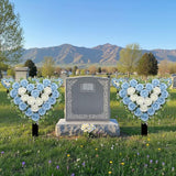 Frienda 2 Sets Cemetery Flowers Grave Stake Metal Floral Decor for Tombstone, Outdoor Gravesite Markers for Mom Dad, Memorial Day Spring Easter Grave Decor(Heart,Blue,White)