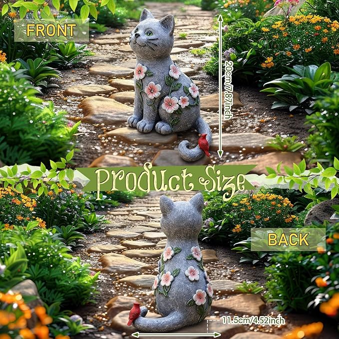 Amyhill Cat Outdoor Statues for Garden Decor Solar Light with Cardinal Flower for Outside Art Lawn Ornaments Porch Patio Balcony Home House Birthday Gifts for Grandma Mom Women
