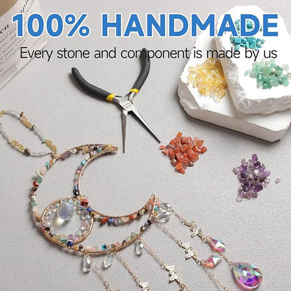 Handmade Sun Catcher Rainbow Maker with Moon Shape Natural Color Stones and Various Crystal Shapes Unique Crystal Decoration for Home or as a Gift Stunning Light Refraction and Colorful Display