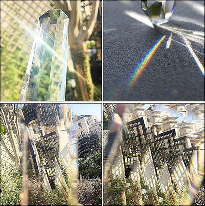 HDCRYSTALGIFTS Set 2 Crystal Suncatchers for Christmas Tree Ornaments, 120mm Large Prism Sun Catchers Windows Hanging Rainbow Maker Indoor Outdoor Garden Decor, Clear