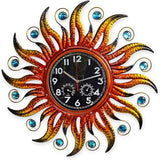 COOZZUHOUR 25 Inch Metal Sun Outdoor Shaped-Clock with Thermometer and Hygrometer Combo, Battery-Powered 10-inch Waterproof Dial and Silent Quartz Movement for Home Decorative Gifts(Orange)