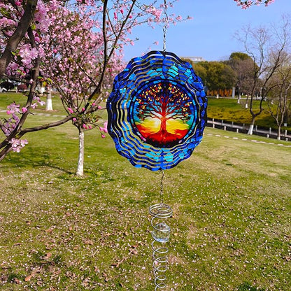 Tree of Life Wind Spinner, Unique 12Inch 3D Stainless Steel Wind Spinner, Birthday Gifts for Women Men,Hanging Decor for Outdoor Garden Patio Porch