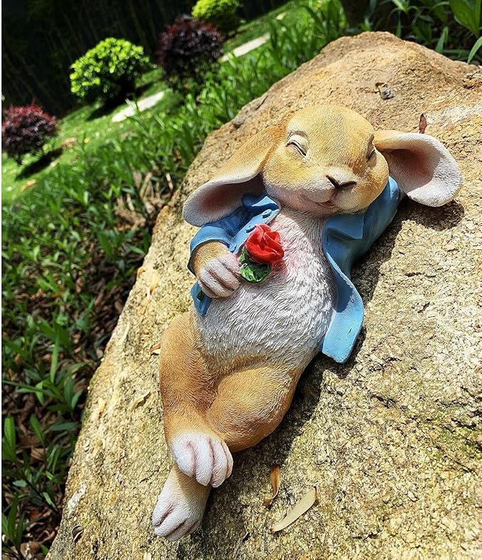 iRonrain Garden Statues Rabbit, Fantasy Bunny Outdoor Art Décor Animal Figurines Ornament for Thanksgiving Day, Christmas Statue Decorations for Garden Yard Lawn Indoor Sculpture (Blue)