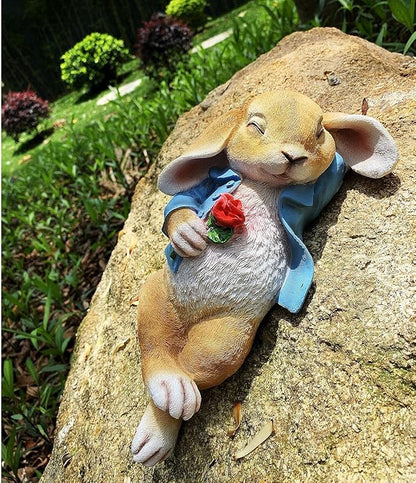 iRonrain Garden Statues Rabbit, Fantasy Bunny Outdoor Art Décor Animal Figurines Ornament for Thanksgiving Day, Christmas Statue Decorations for Garden Yard Lawn Indoor Sculpture (Blue)