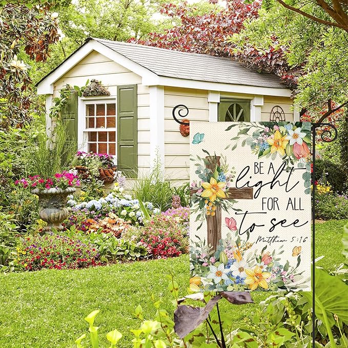 AVOIN colorlife Spring Floral Garden Flag 12x18 Inch Double Sided Outside, Eucalyptus Flowers Seasonal Cross Yard Outdoor Flag