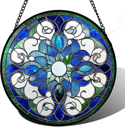 DASTOLL Stained Glass Window Hanging, Boho Style Sun Catchers Diamond Glass Panel Hangings Tiffany Suncatcher Decor for Birthday for Women, Men, Wife, Aunt, and Mom 14.9x14.9 in